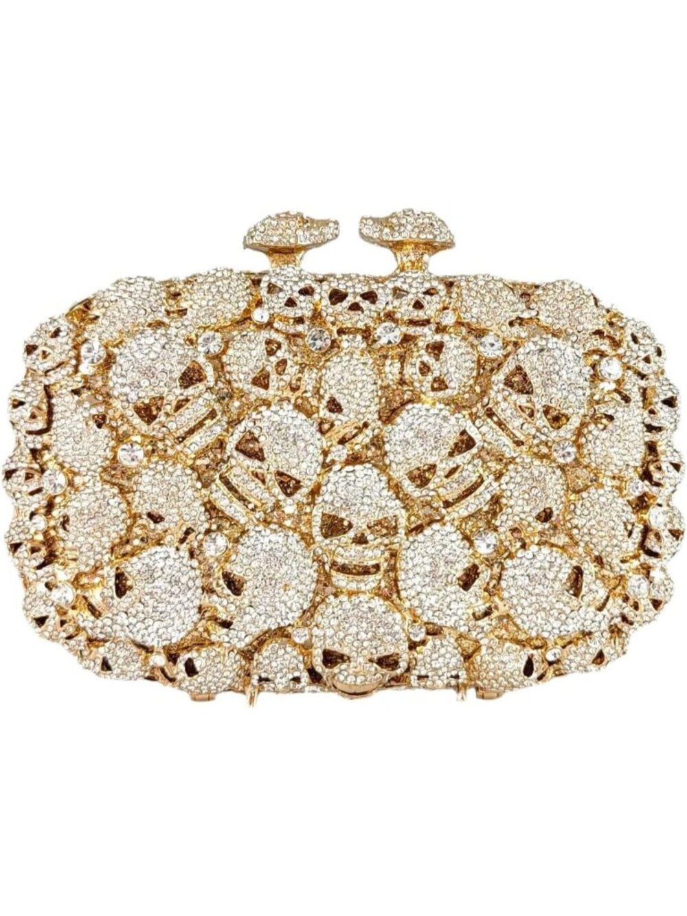 Women's Gold Silver Skull Crystal Clutch Purse Rhinestone Evening Handbag Clutch